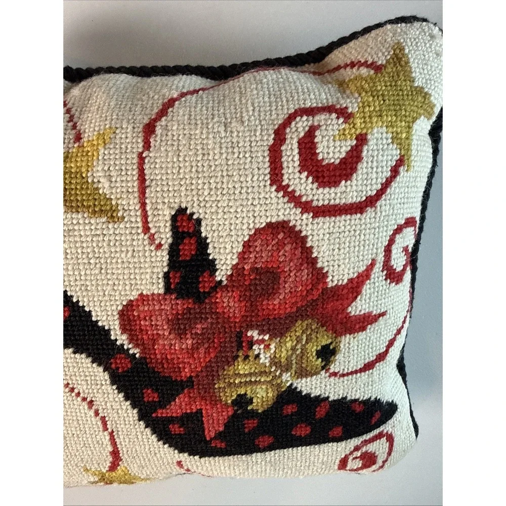 Stephanie Stouffer Needlepoint Christmas Shoe with Bow Pillow  11 X 11 Inches